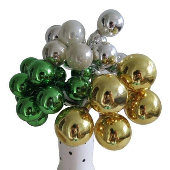 Lot of Wired Glass Christmas Bulb Bundles in Green Silver Gold Floral Picks - Picture 1 of 5